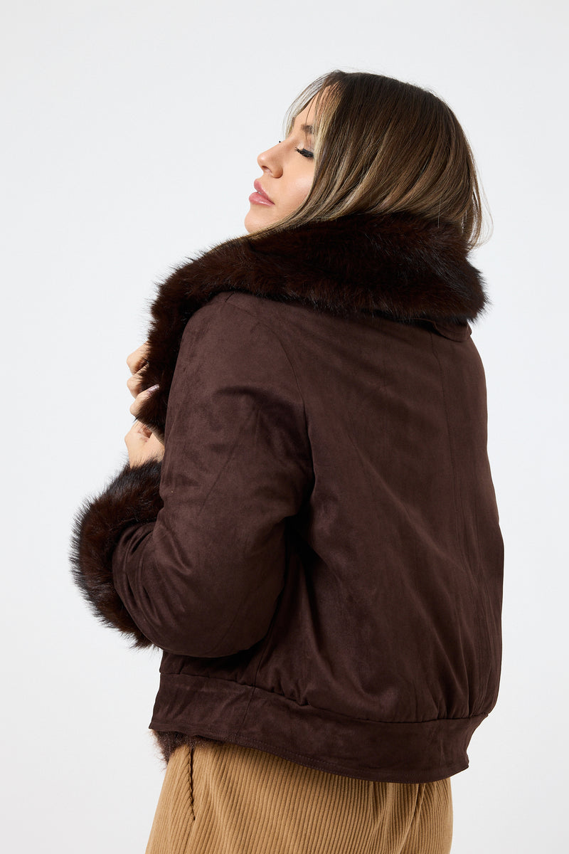 Giacca in ecosuede marrone ecopelliccia FEDERICA BI