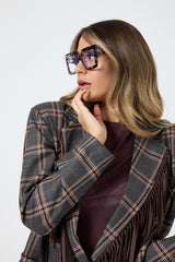 Blazer tartan grigio frange FEDERICA BI