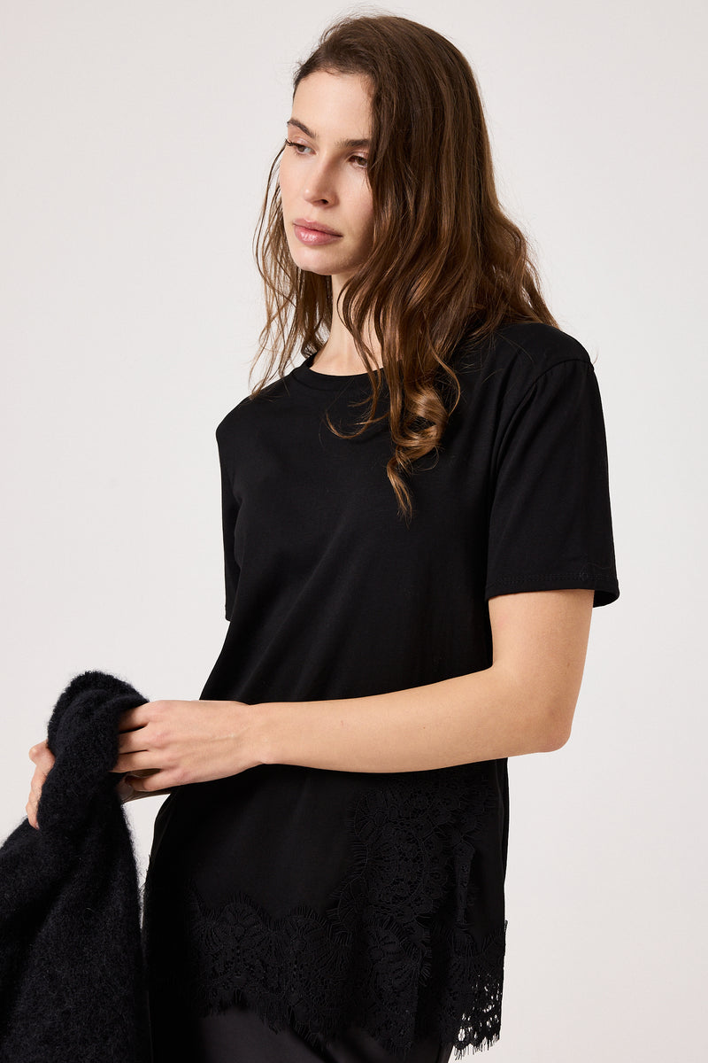 Maglia nera in cotone e pizzo FEDERICA BI