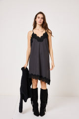 Abito in tela antracite e pizzo nero FEDERICA BI