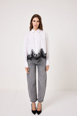 Camicia in cotone e pizzo FEDERICA BI ( bianca e nera )
