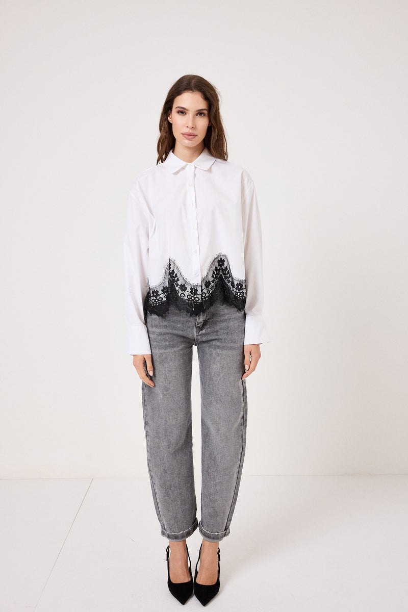 Camicia in cotone e pizzo FEDERICA BI ( bianca e nera )