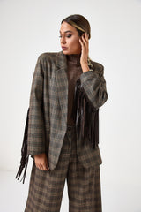 Blazer principe di Galles con frange e spille gioiello FEDERICA BI