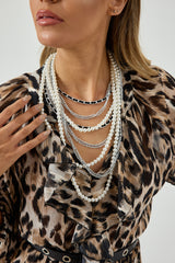 Collana multifili di perle e catene argento