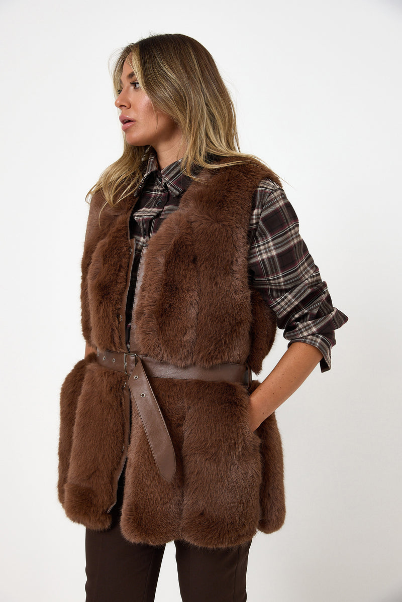 Gilet in ecopelliccia marrone FEDERICA BI