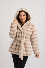 Ecopelliccia beige con cappuccio FEDERICA BI