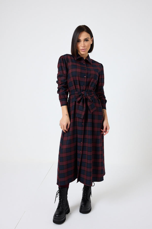 Abito tartan blu bordeaux FEDERICA BI