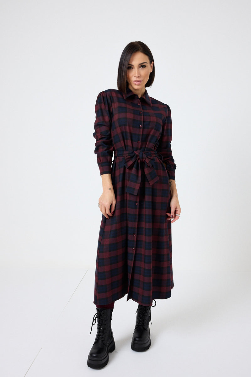 Abito tartan blu bordeaux FEDERICA BI