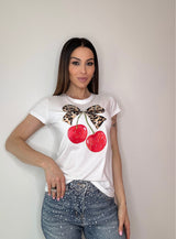 T-shirt CHERRY in cotone bianca e nera FEDERICA BI