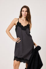 Abito in tela antracite e pizzo nero FEDERICA BI