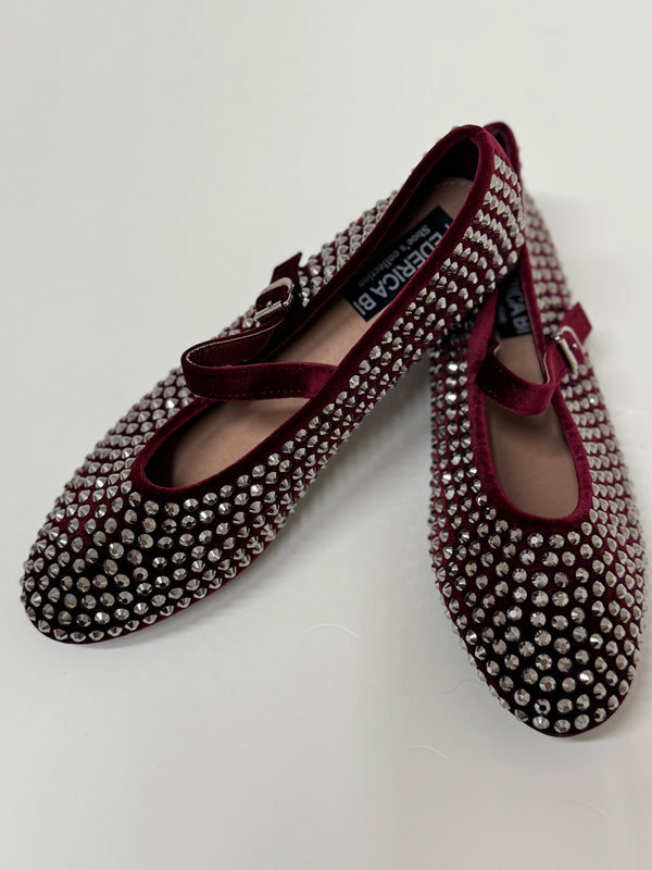 Ballerina bordeaux in velluto e cristalli FEDERICA BI
