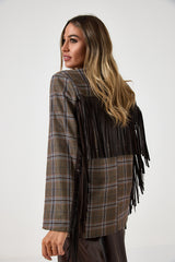 Blazer tartan con frange e spille gioiello FEDERICA BI
