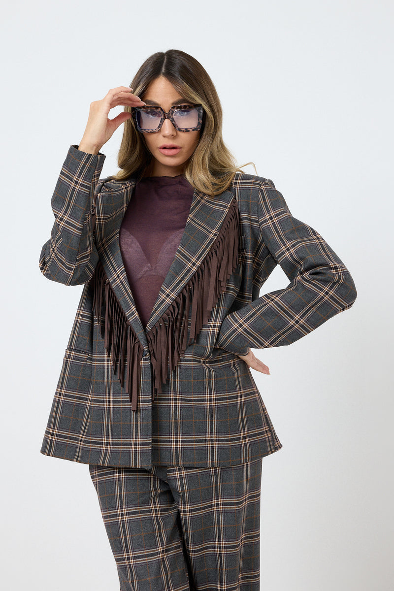 Blazer tartan grigio frange FEDERICA BI