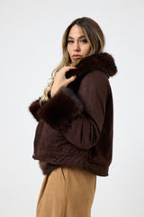 Giacca in ecosuede marrone ecopelliccia FEDERICA BI