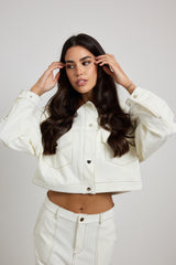 Giacca crop in denim bianco FEDERICA BI