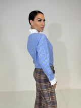Camicia gessata azzurra paillettes FEDERICA BI