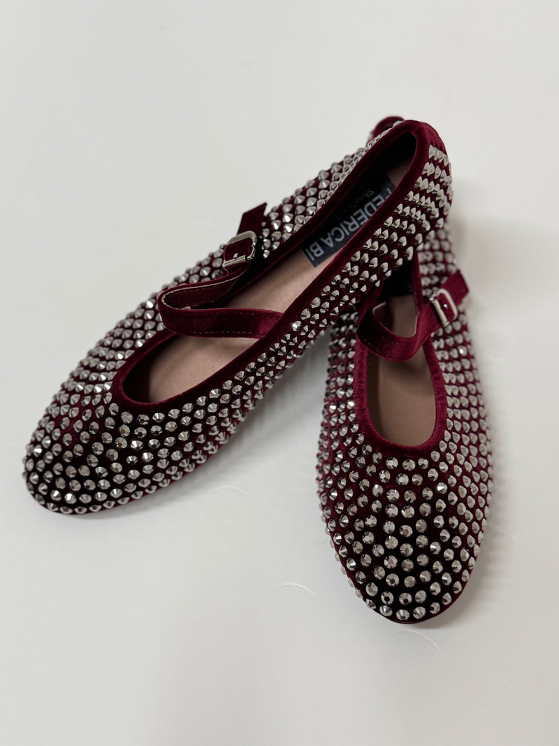 Ballerina bordeaux in velluto e cristalli FEDERICA BI