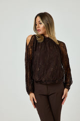 Camicia in pizzo marrone FEDERICA BI