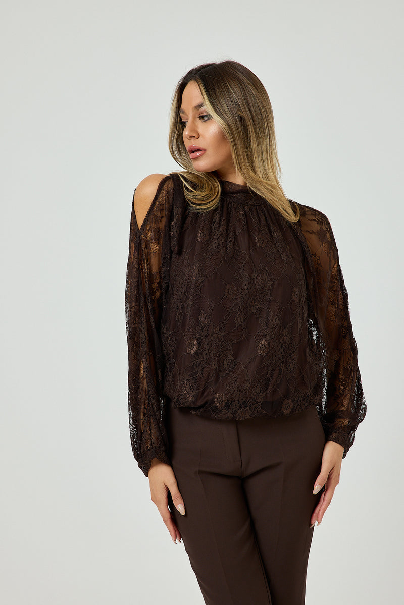 Camicia in pizzo marrone FEDERICA BI
