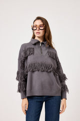 Cardigan con zip e frange FEDERICA BI ( vari colori )