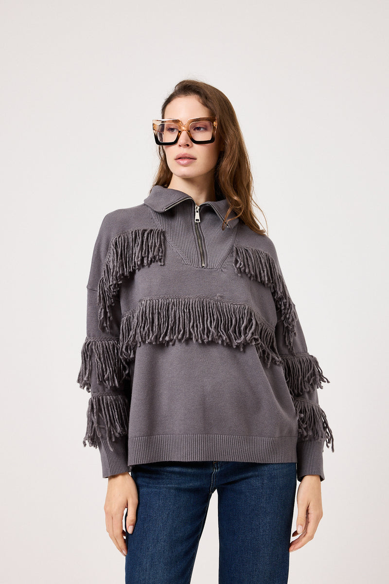 Cardigan con zip e frange FEDERICA BI ( vari colori )