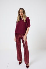 Pantalone in paillettes bordeaux FEDERICA BI