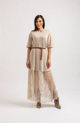 Abito lungo FEDERICA BI tricot e pizzo