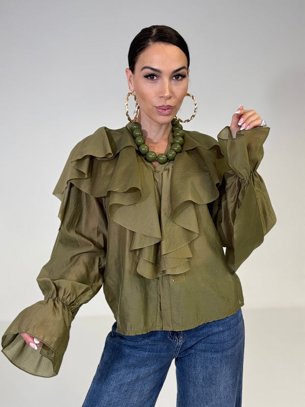 Camicia verde oliva volant FEDERICA BI