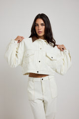 Giacca crop in denim bianco FEDERICA BI