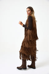Gilet camel con frange FEDERICA BI