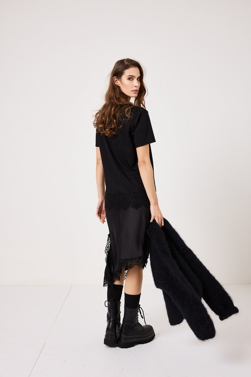 Maglia nera in cotone e pizzo FEDERICA BI