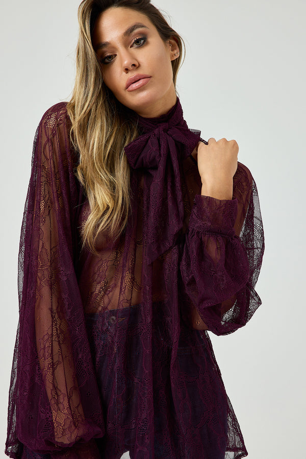 Camicia in pizzo bordeaux FEDERICA BI