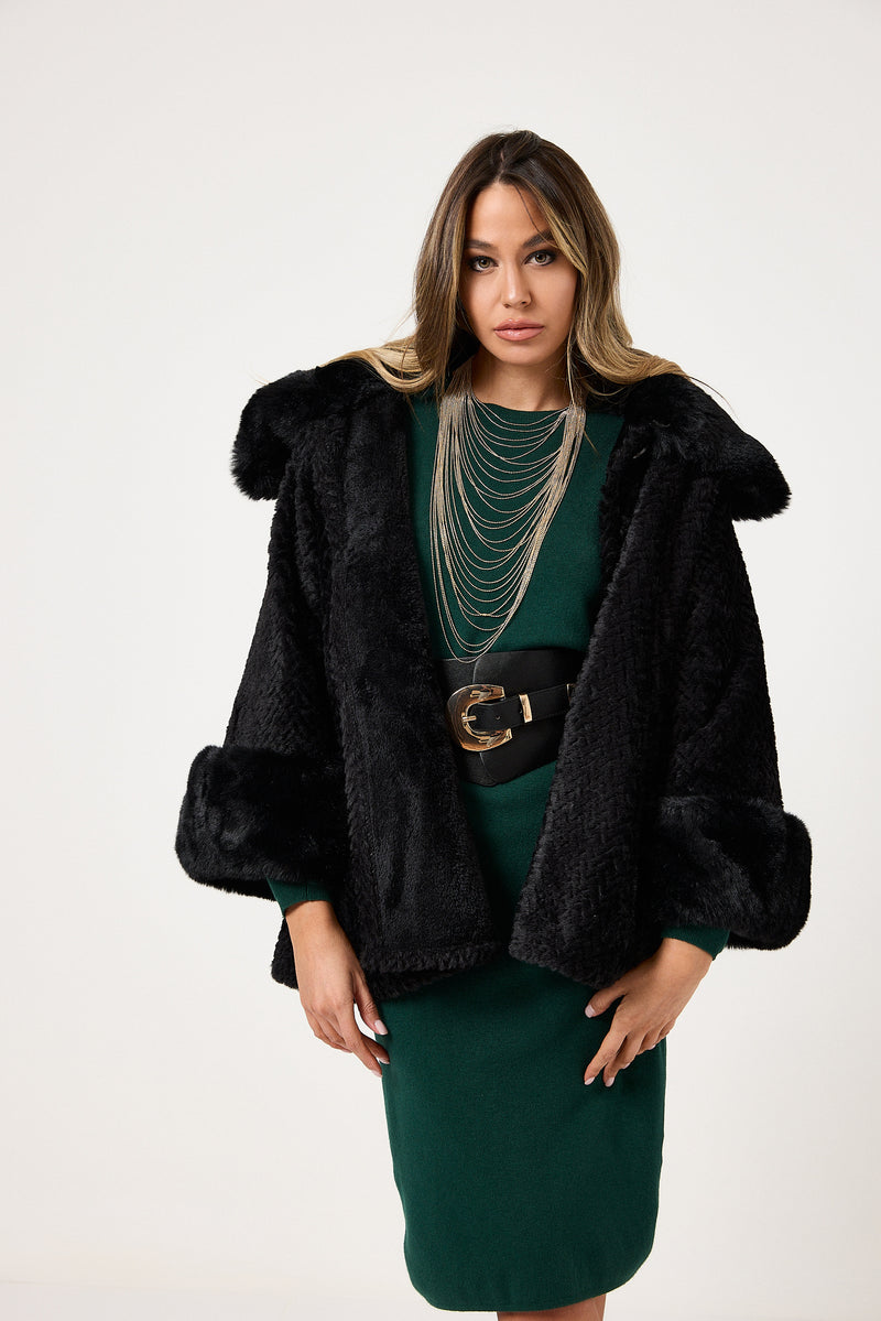 Giacca nera in ecopelliccia FEDERICA BI