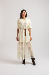 Abito lungo FEDERICA BI tricot e pizzo