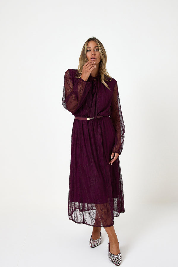 Abito lungo in pizzo bordeaux FEDERICA BI