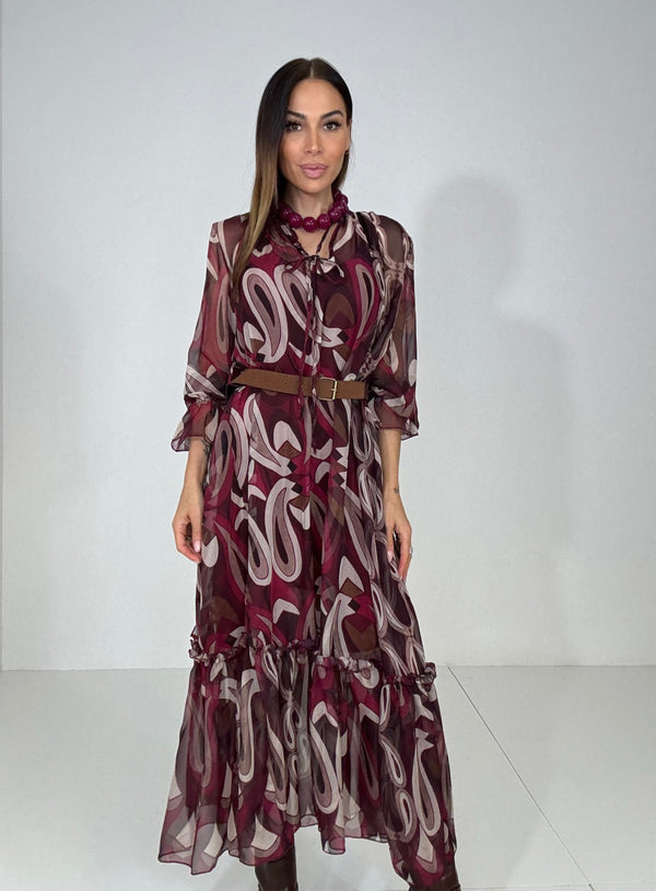 Abito in chiffon bordeaux FEDERICA BI