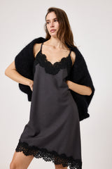 Abito in tela antracite e pizzo nero FEDERICA BI