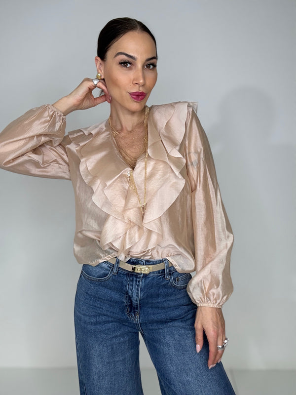 Camicia beige volant FEDERICA BI