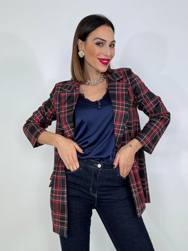 Blazer tartan nero FEDERICA BI