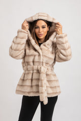 Ecopelliccia beige con cappuccio FEDERICA BI