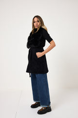 Gilet nero in ciniglia ed ecopelliccia FEDERICA BI