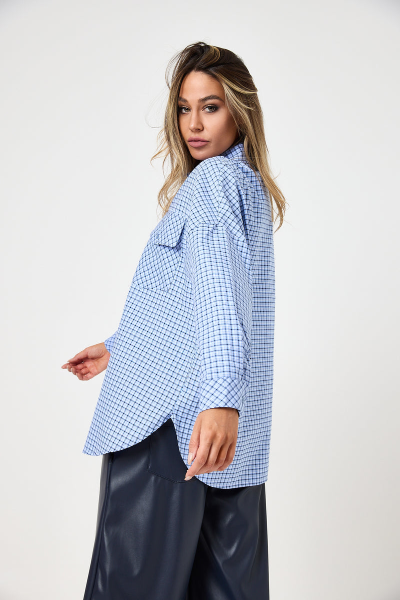 Camicia a quadri azzurra blu FEDERICA BI