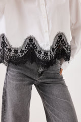 Camicia in cotone e pizzo FEDERICA BI ( bianca e nera )