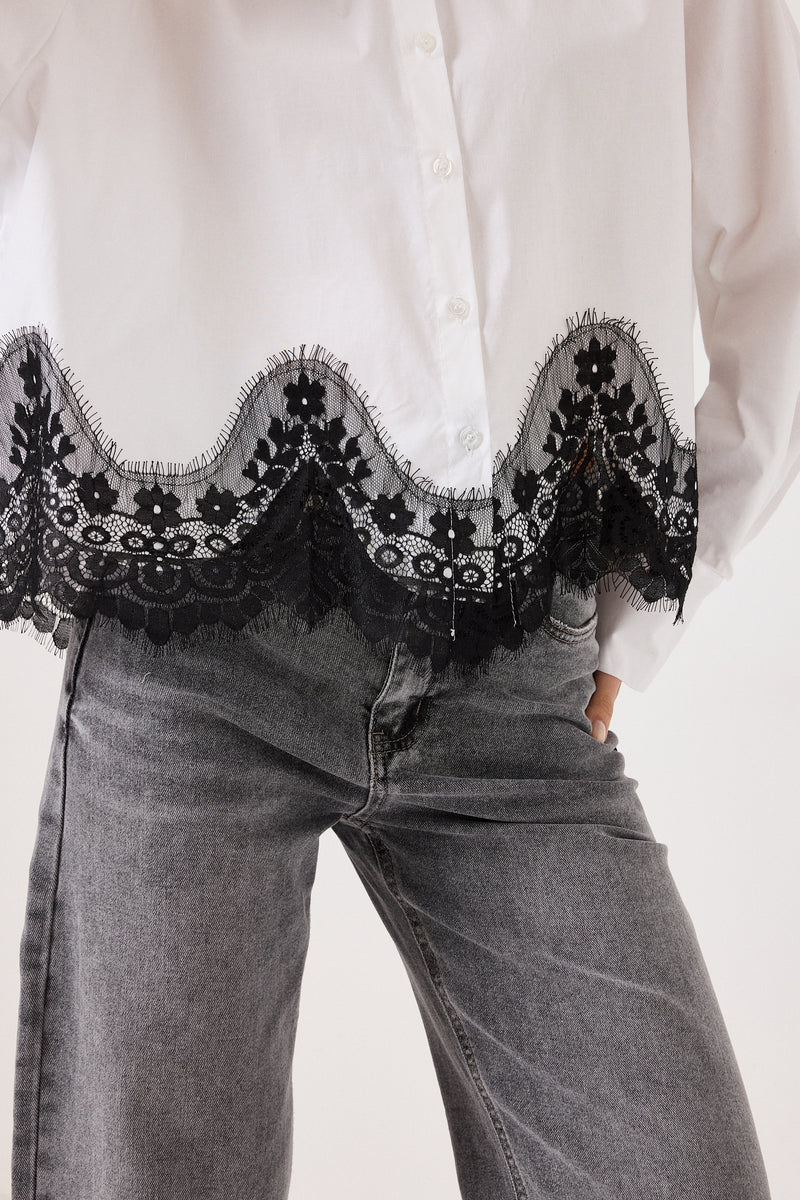 Camicia in cotone e pizzo FEDERICA BI ( bianca e nera )