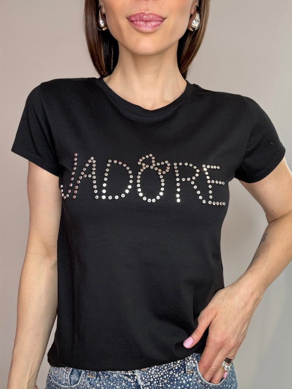 T-shirt in cotone J’ADORE Bianca e nera FEDERICA BI