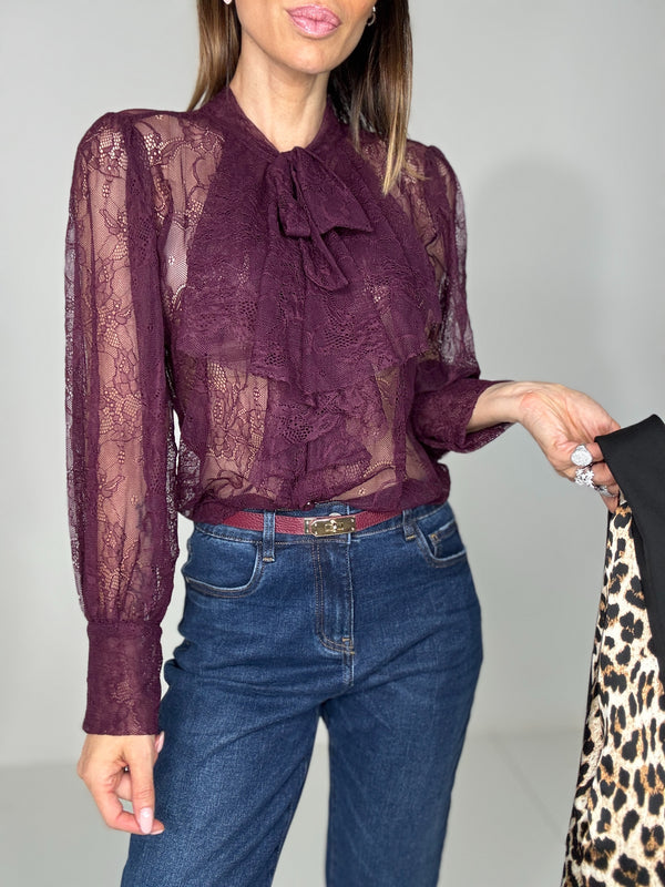 Camicia in pizzo bordeaux FEDERICA BI
