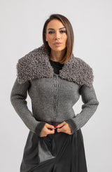 Cardigan grigio ecofur ricciolino FEDERICA BI