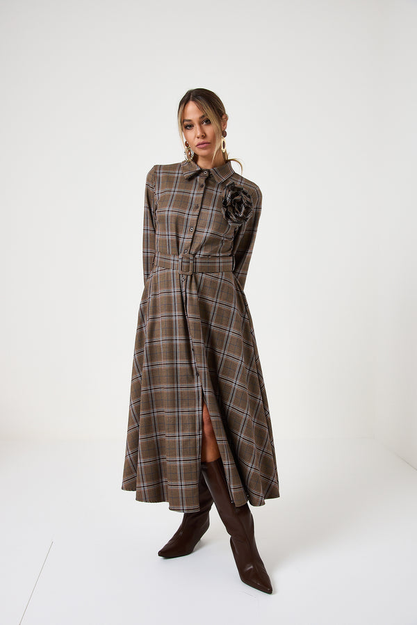 Abito tartan spilla fiore FEDERICA BI