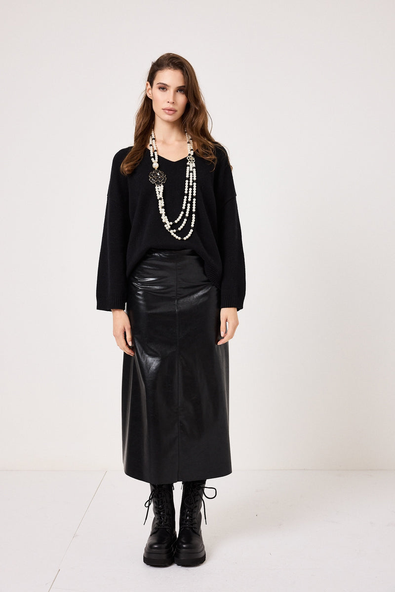 Gonna nera lucida in ecopelle FEDERICA BI