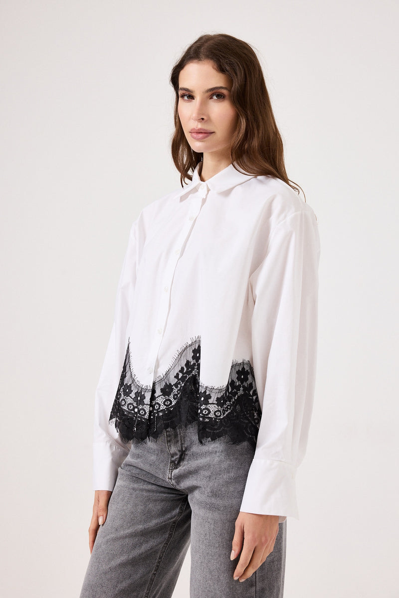 Camicia in cotone e pizzo FEDERICA BI ( bianca e nera )